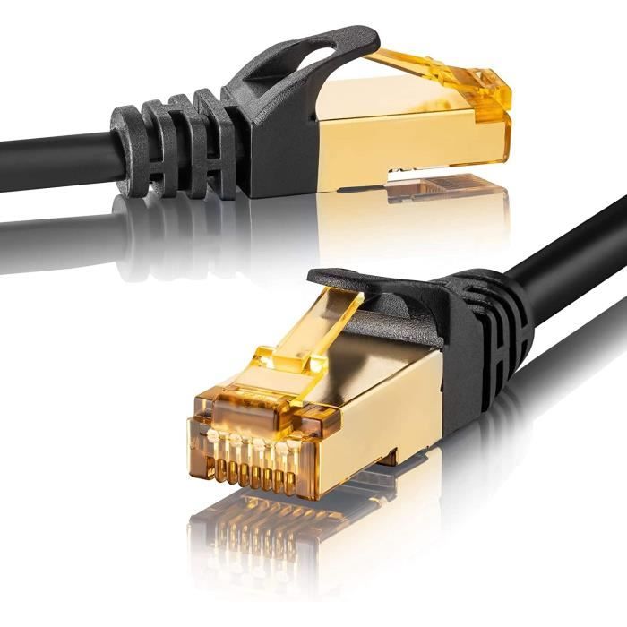 Câble Ethernet 0,5m Cat 7, Cable Patch LAN Noir, Haut Debit 10Gbit