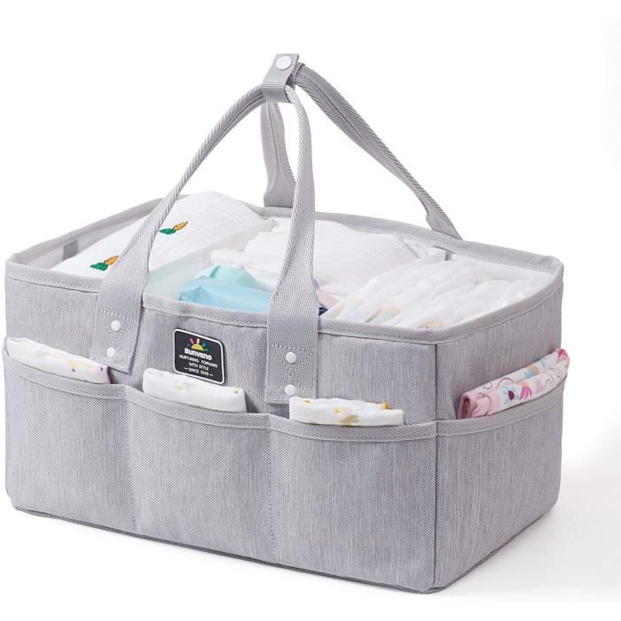 sac à lingettes avec compartiments interchangeables pour voyage en voiture panier de rangement portable multifonction en feutre Organiseur de couches pour bébé gris sacs à couches pour maman 