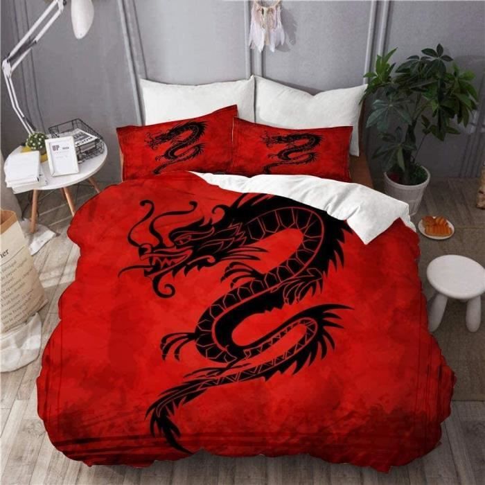 Housse De Couette Enfant 140x200cm Dragon Magique - Microfibre Douce - Parure De Lit Animaux Jungle