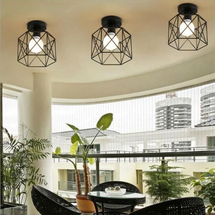 Sayoo 3pcs Plafonnier Industrielle en Métal Noir Cage Carré Fer Lustre pour Couloir Salon Entrée