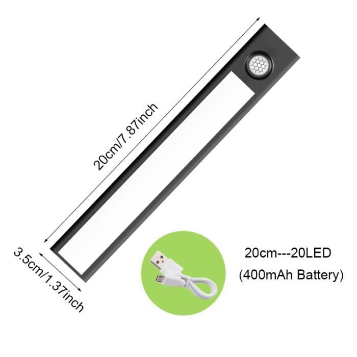 LED armoire lampe de nuit USB lumière sans fil capteur de mouvement rechargeable armoire lampe de cuisine chambre à coucher lampe de cuisine (20cm 26LED, Blanc chaud