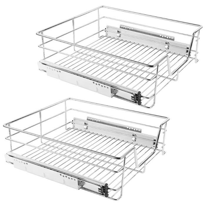 Panier de rangement - B.LIVEM - Lot de 2 - Tiroirs coulissants - Acier chromé - 56 cm compatible