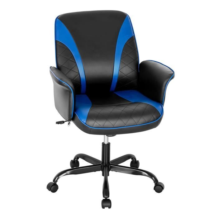 costway fauteuil à bascule pivotante en similicuir avec accoudoir - hauteur réglable charge 150kg bleu