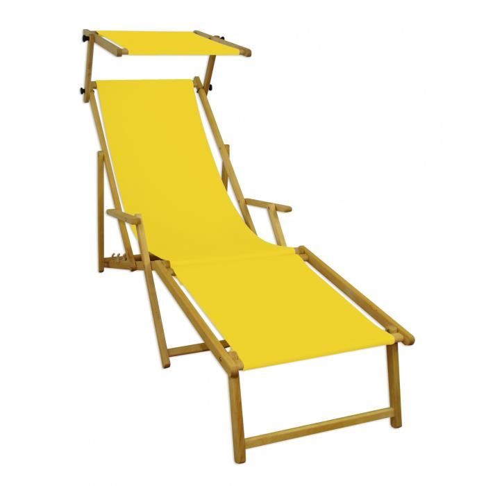 chaise longue de jardin pliante, toile jaune, avec repose-pieds et pare-soleil 10-302nfs