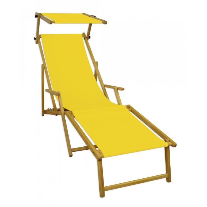 Chaise longue de jardin pliante toile jaune avec repose-pieds et pare-soleil 10-302NFS