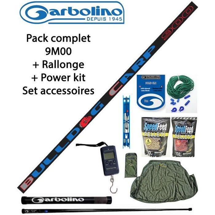 Set Pêche Coup / Carpodrôme Garbolino Bulldog Carp 9M00 + Rallonge + Power Kit + Set Accessoires carpe