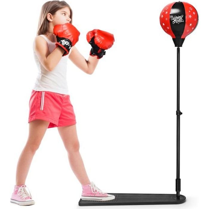 Sac de frappe Giantex punchingball rouge et noir hauteur adjustable 85-130  cm avec pompe et gants de boxe pour enfants plus de 8 ans