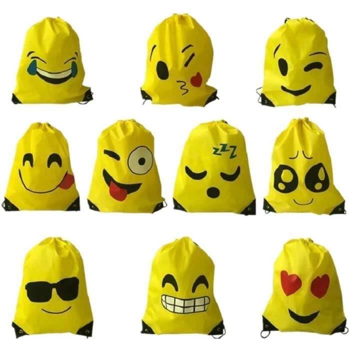 Sac de rangement,Lot de 10 sacs ?� dos Emoji pour enfant - Pour anniversaire d'enfant 