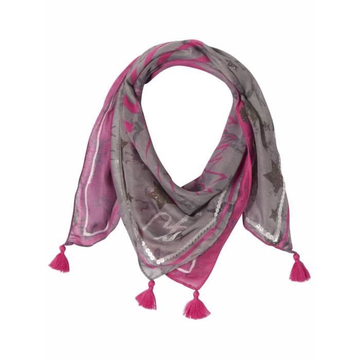 Foulard Fille Ikks Gris En Coton Avec Noeuds Noirs, Neuf Sans étiquette