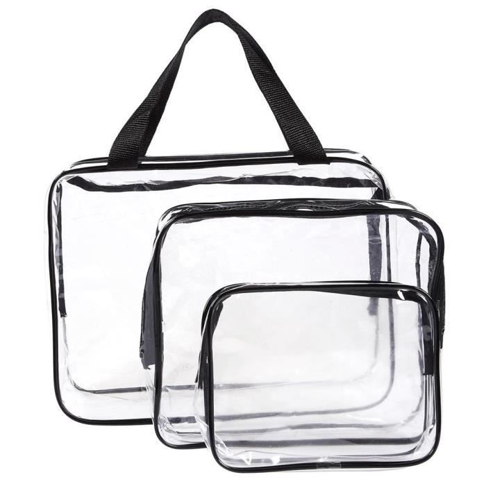 Sac de Voyage en PVC Transparent 3Pcs /Étanche Multifonction Sacs Cosmetiques//Trousse de Toilette//Trousses /à Maquillage pour Voyage Noir