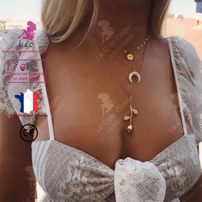 LCC® Collier femme argent fantaisie pendentif forme de demi lune fille cadeau bijou chaîne sautoir anniversaire vintage alliage