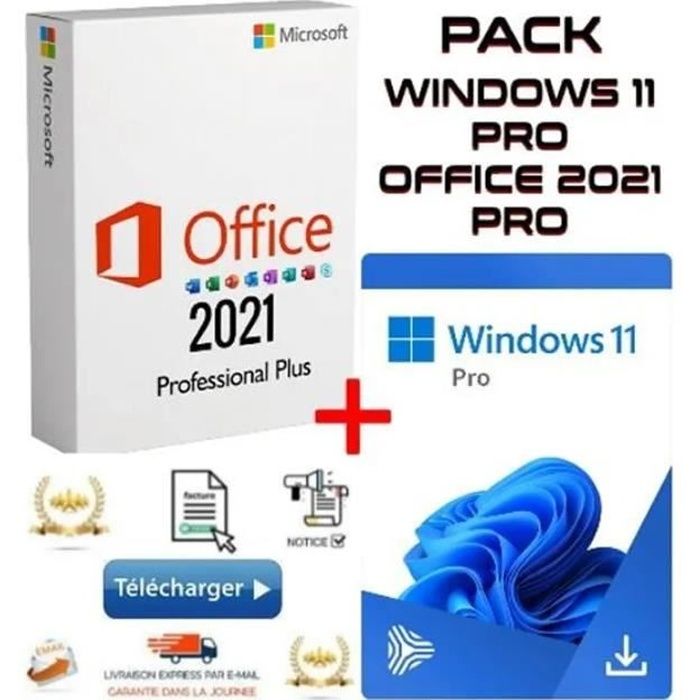 SUPER Pack Windows 11 Pro + Office 2021 Pro à télécharger - Envoi Rapide - Facture automatique