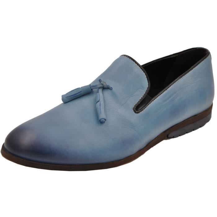 Mocassins homme turquoise en cuir à pompons et bouts patines 06 turquoise  Turquoise - Cdiscount