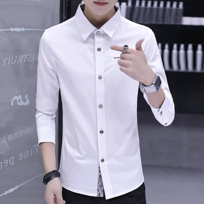 Chemise Homme Blanches En Coton Manche Longue Marque Luxe Slim Fit Chemises Pour Homme Poche Couleur Pure Blanc Achat Vente Chemise Chemisette Cdiscount