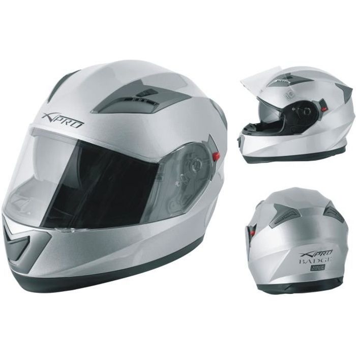 Casque Homologué Integral Moto Scooter Pare-soleil intégré Touring Gris XXL