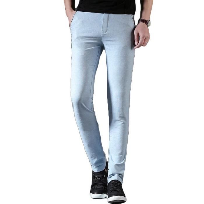 Homme Pantalon Stretch Taille moyenne Coupe Droit Casual Bleu Ciel