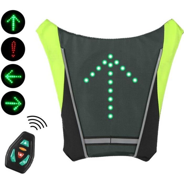 Gilet de Cyclisme Réfléchissant Gilet Velo Clignotant avec LED Indicateur  de Directio Télécommande Indicateur de Sécurité