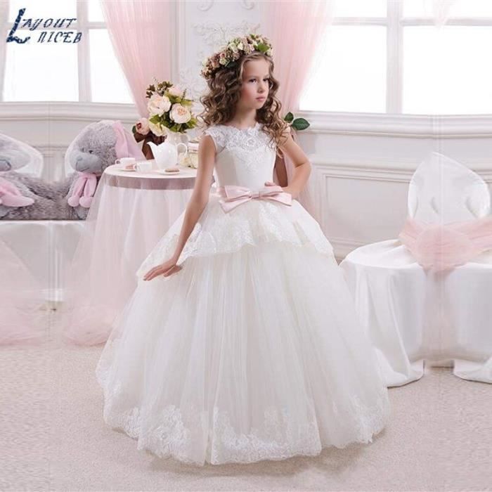 nouvelle dentelle fleur fille robes avec ceinture rose robe de bal longueur de plancher filles première communion robe princesse