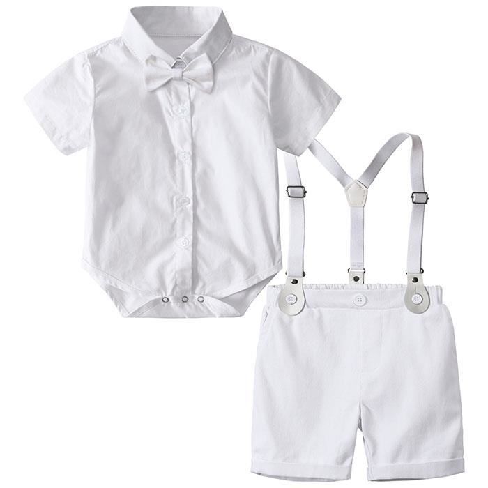 Vêtement Bebe Garçon Baptême Ensemble Enfant Printemps et été Tenue Fete  Ceremonie Chemises Haut et shorts Blanc 3 à 18 Mois