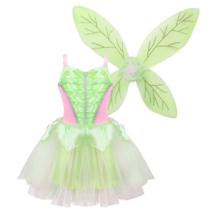 YIZYIF Enfant Fille Costume Fée Robe Princesse avec Ailes Copslay Halloween  Carnaval 2-10 Ans Vert