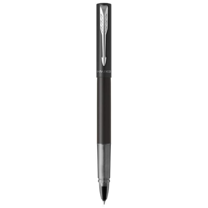 PARKER VECTOR XL stylo roller, laque noire métallisée sur laiton, recharge noire pointe fine, Coffret cadeau