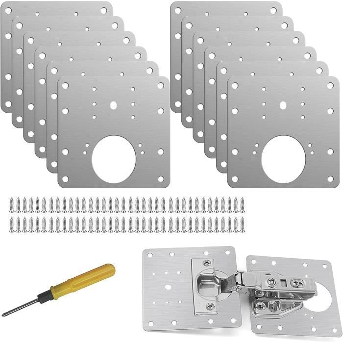 Kit De Réparation De Charnière De Porte : 12 Plaques De Renfort Argentées Avec Vis Inox