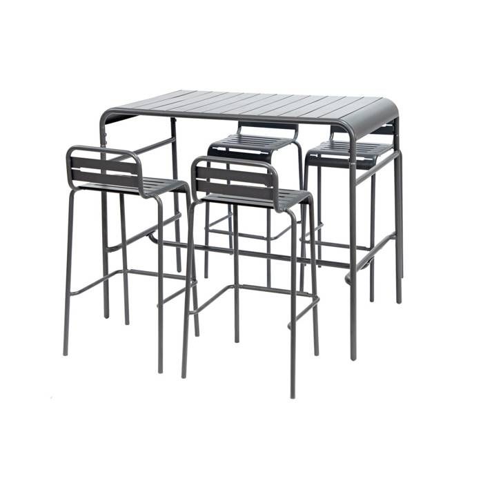 Table haute de jardin acier + 4 assises AMELIA anthracite. 4 chaises hautes en acier. 120 x 70cm x 95cm Table haute de jardin acier + 4 assises AMELIA anthracite. 4 chaises hautes en acier. 120 x 70cm x 95cm