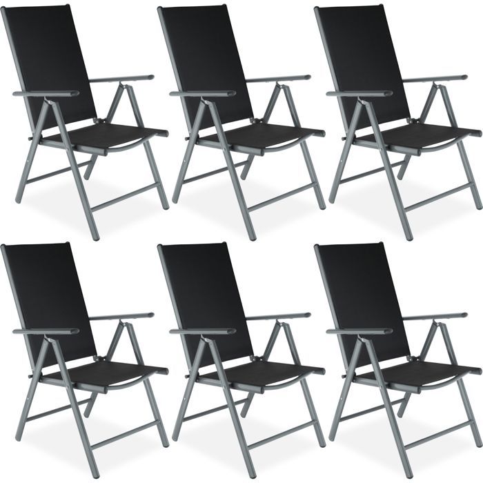 TECTAKE Lot de 6 chaises de jardin pliantes MARILENA Pliable Dossier réglable en 7 positions - Noir/Anthracite