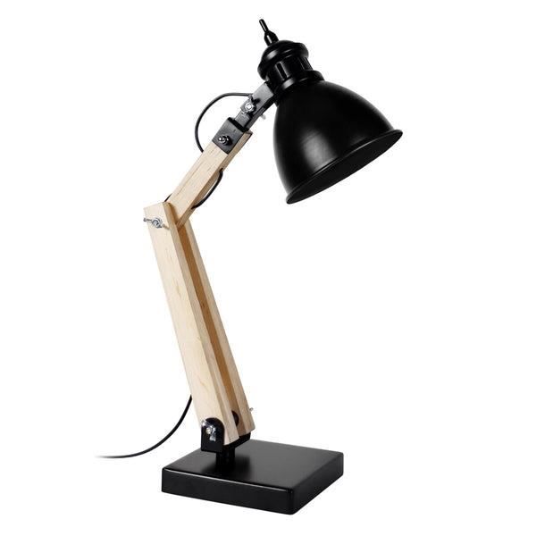 IRON-Lampe de bureau articulé métal noir,naturel Abat-jour: cloche