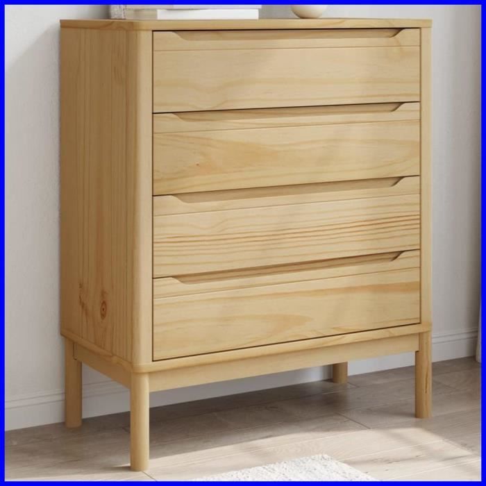 Commode - V BESTLIFE - FLORO - Bois de pin massif - 4 tiroirs - Cire marron