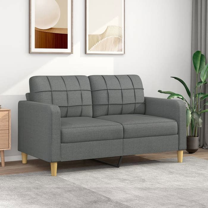 Canapé 2 Places Tissu Gris Foncé 140 Cm, Neuf