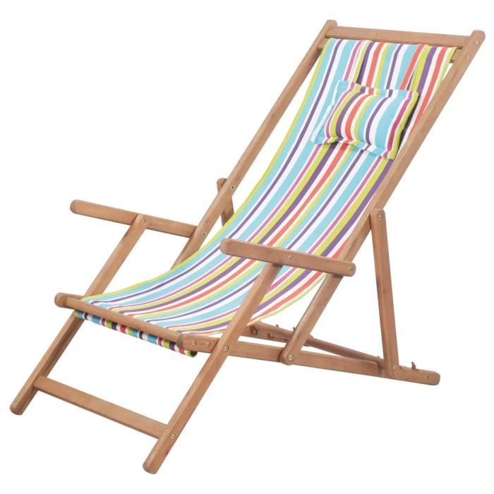 vidaXL Chaise Pliable de Plage Tissu et Cadre en Bois Jardin Camping 44000 - vue 3