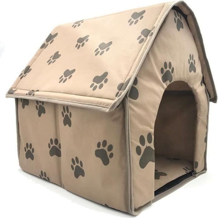 Comparer les prix de rabais-Petite niche - pour chien - Nest Paw Print - Maison de couchage portable détachable pour chien et chat - marron