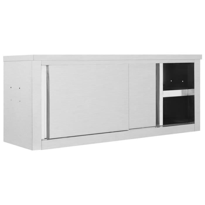Meuble de cuisine - ZERODIS - Armoire avec portes coulissantes - 120x40x50 cm - Acier inoxydable - Hygiénique