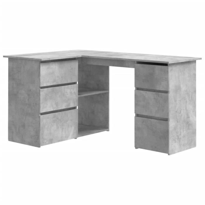 Bureau dangle - ZERODIS - ZER7324977782749 - Gris béton - 145x100x76 cm - 4 tiroirs