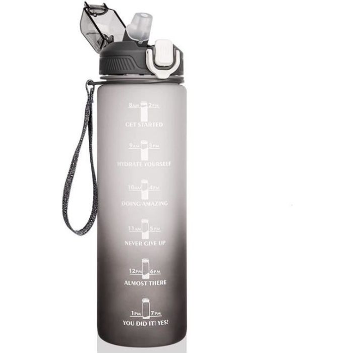 Gourde Sport Motswedi 1L Avec Paille – Indicateur Temps Et Graduation, Anti-fuite, Poignée, Pour Randonnée, Yoga, Bureau