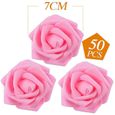 50PCS Rose Artificielle 7cm Tête de Fleur Décoration Mariage Party Cérémonie Accessoire de Cheveux (Rose foncé)-1
