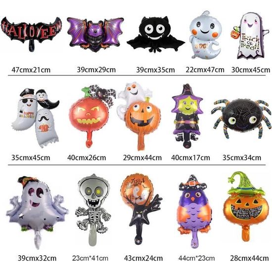 Pack De 34 Ballons Aluminium Halloween - Citrouille, Araignée, Fantôme, Squelette, Chauve-souris, Sorcière Pour Décorer Ta Fête