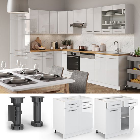 Vicco Meuble Cuisine Fame-Line, Blanc Haute Brillance, 80cm Avec 3 Tiroirs Sans Pt 93130329