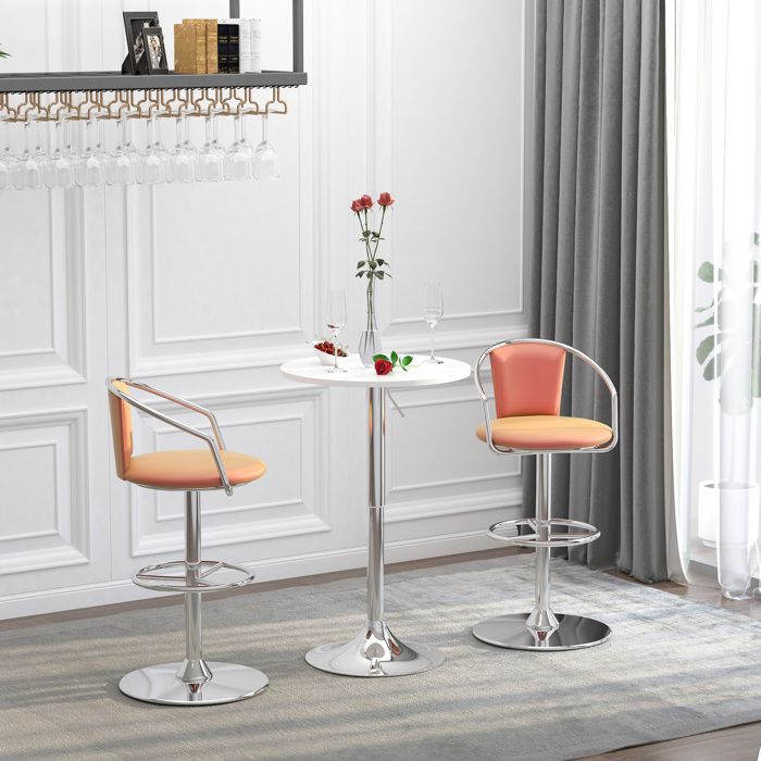 Table De Bar Ronde Réglable En Hauteur (69-91 Cm) – Plateau Pivotant 360°, Base Acier – Style Contemporain Blanc/argent