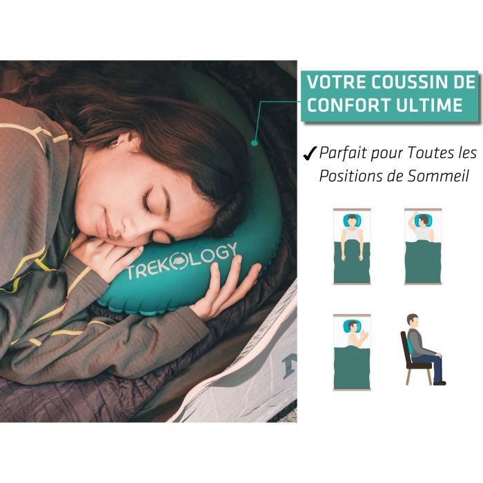 Oreiller De Voyage Gonflable SUTAFOR - Compact Pliable - Tissu TPU - 46x30 Cm - Pour Camping, Plage, Voiture - 2