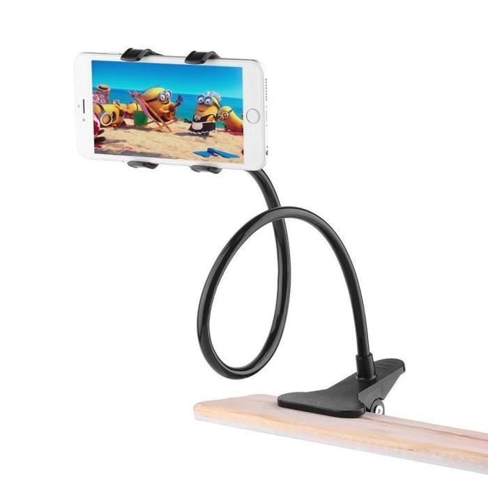Support De Téléphone Portable à Pince Pour Bureau/Lit - Base Réglable Et Stable - Montage Horizontal/Vertical - Compatible Avec Tablettes - Noir - 10