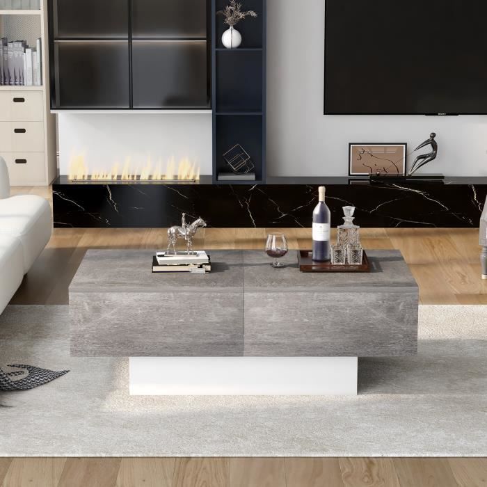 Table Basse Blanche Brillante Extensible Avec 2 Tiroirs - 102x60x40 Cm - MDF Et Aggloméré - Pour Salon Moderne - 8