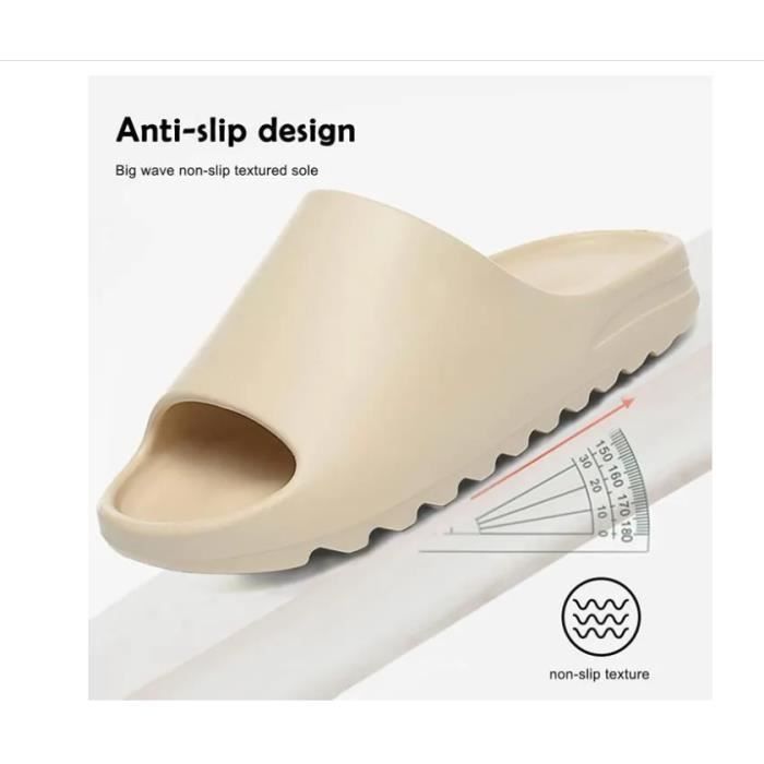 Claquette Antidérapant Mixte Chaussures de Piscine Plage Adultes  Semelle Ondulée Beige