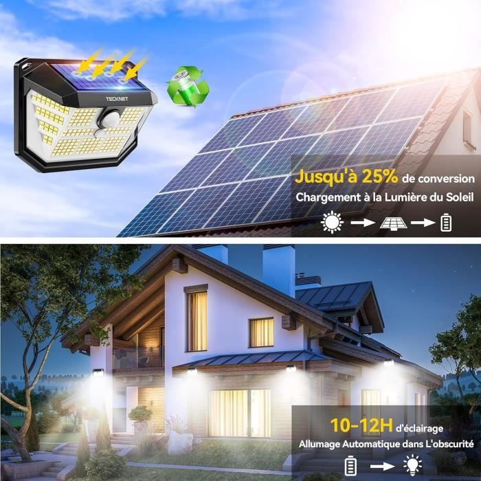 Lampes solaires pour extérieur et intérieur, 128 LED Lampe solaire avec  détecteur de mouvement IP65 étanche Applique murale solaire avec câble de 5  m, angle d'éclairage 120 °, 4 modes : : Luminaires et Éclairage