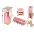 jouet .doll maison meubles maison jouet en bois 1 12 échelle miniature salle de bain set de poupée house accessoires bricolage rose-2