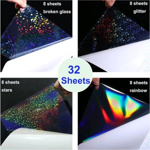 8 Feuilles Autocollants Holographiques A4 - Points, Étoiles, Fragments, Arc-en-Ciel