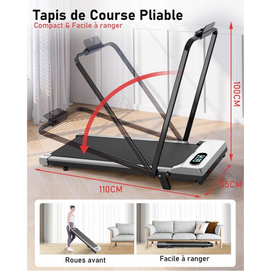 Tapis De Course Pliable 3 En 1 - Marche, Jogging, Course Jusqu'à 8 Km/h Avec Pente à 5%