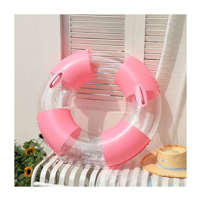 Bouée De Piscine HeySplash 42 Pouces – Flotteur Géant Avec Poignées – Motif Jungle – Rose Et Feuilles