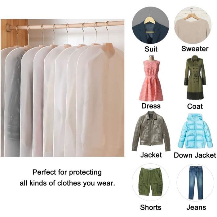 Housses de Vêtements, 12 Pcs Housse pour Costume/Penderie Protection  Pliable ▏Sac de Vêtement, Protection Transparentes Anti-poussiè
